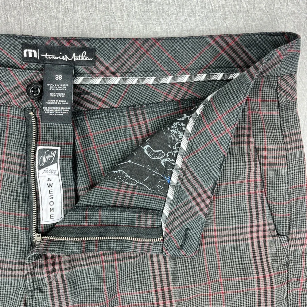 Travis Mathew Golf Shorts Mens 38 Grey Red Plaid‎ Glen Check Performance Stretch